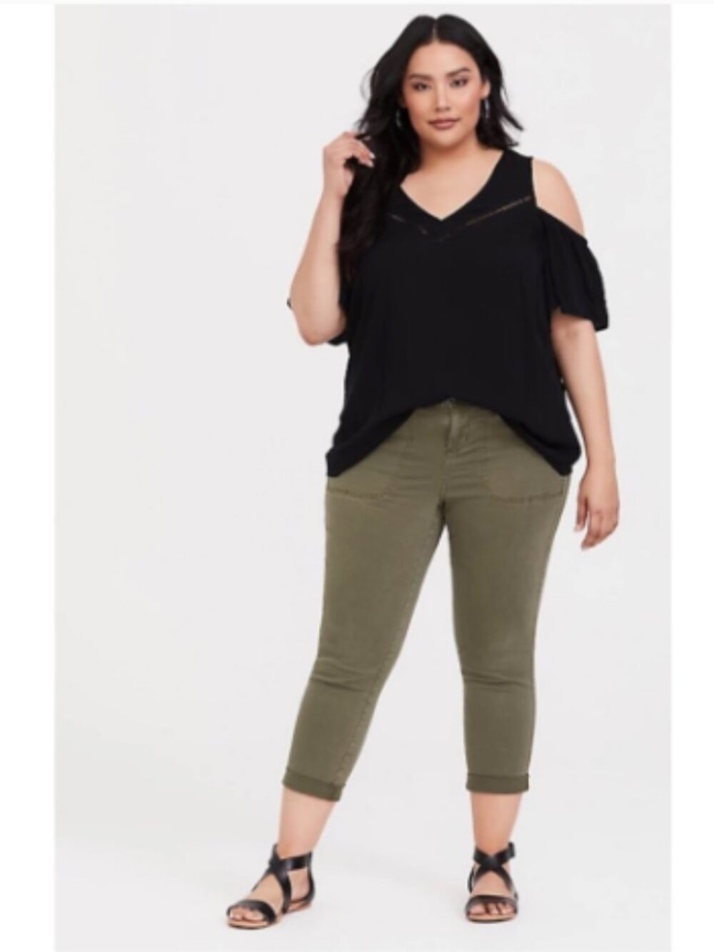 Torrid Army Green Twill Military Pants Utility Cropped Ankle Stretch Size 14